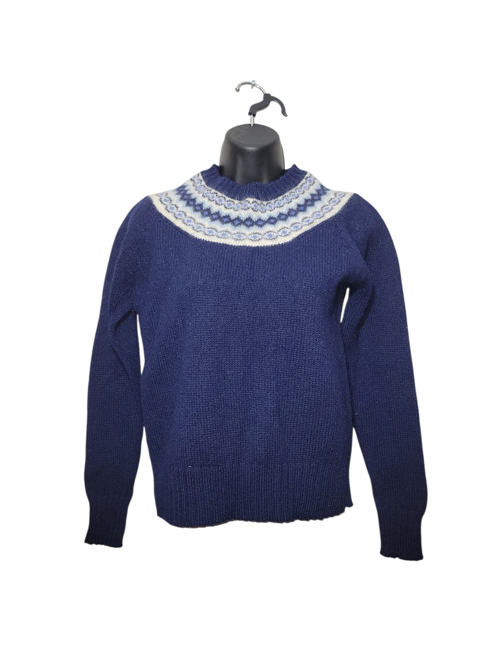 Vintage Crazy Horse Shetland Wool Nordic Fair Isle Sweater Blue